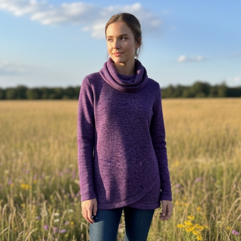 Lands' End Heathered Purple Cowl Neck Sweater Never Worn Size XS Oversized